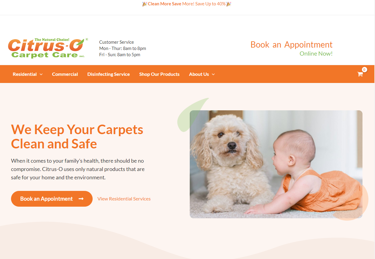 Book an Appointment CTA toggled on for Citrus-O customers after redeveloping the website